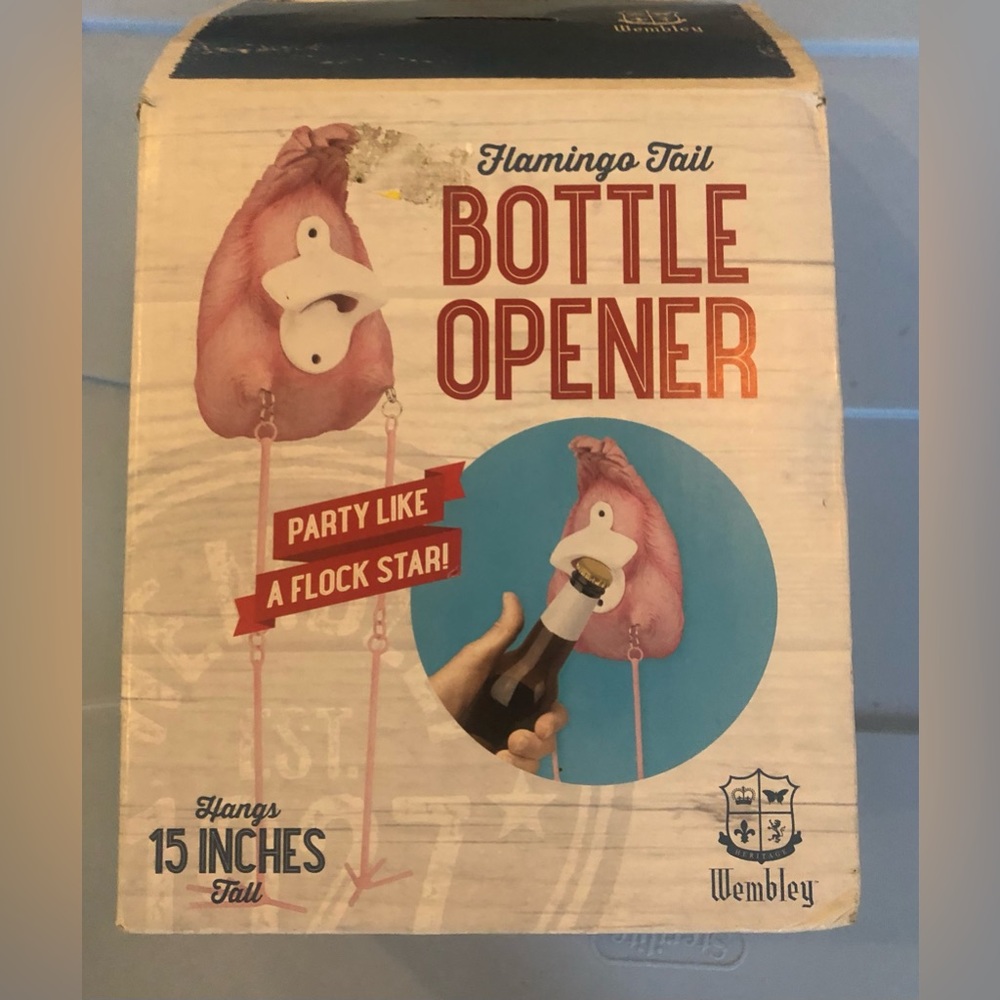 Wembley flamingo tail bottle opener party like a flock star NWT 15 inches tall